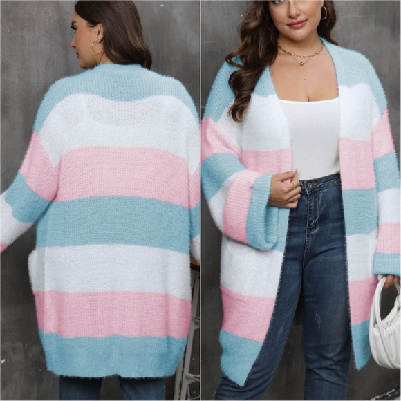 Plus Size Blocked Harmony Cardigan - Pink - Picture 2 of 5